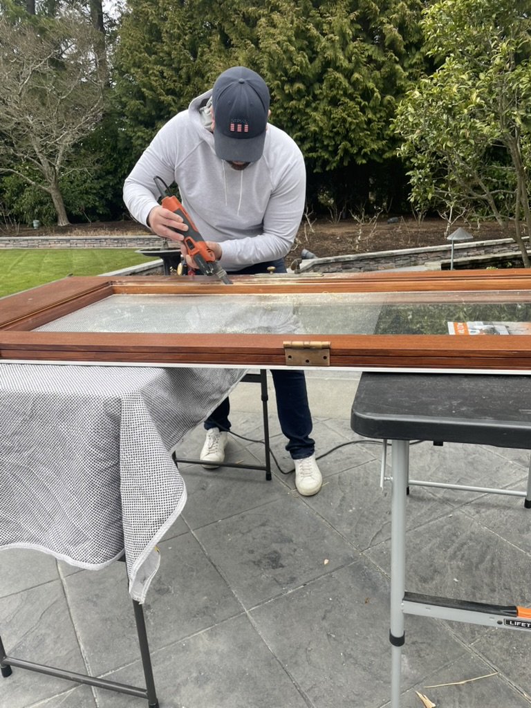 The same sash cleaned up and squared, ready for a new insulated glass unit.